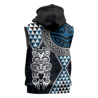 Blue Aotearoa Niho Taniwha Sleeveless Hoodie Maori Mythology Tooth - Taniko Motifs LT14 - Polynesian Pride