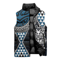 Blue Aotearoa Niho Taniwha Sleeveless Puffer Jacket Maori Mythology Tooth - Taniko Motifs LT14 - Polynesian Pride