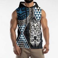 Blue Aotearoa Niho Taniwha Sleeveless Zip Hoodie Maori Mythology Tooth - Taniko Motifs - Polynesian Pride