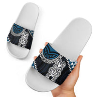 Blue Aotearoa Niho Taniwha Slide Sandals Maori Mythology Tooth - Taniko Motifs - Polynesian Pride