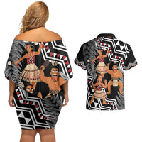 Aotearoa Kapa Haka Couples Matching Off Shoulder Short Dress and Hawaiian Shirt 2025 Festival - Traditional Maori Dance