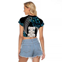 Aotearoa Taniko Paua Shell With Hei Tiki Raglan Cropped T Shirt