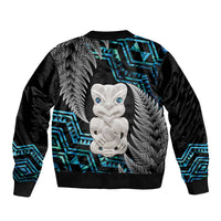 Aotearoa Taniko Paua Shell With Hei Tiki Sleeve Zip Bomber Jacket