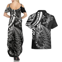 New Zealand Lizard Couples Matching Summer Maxi Dress and Hawaiian Shirt Silver Fern Aotearoa Maori LT14 - Polynesian Pride