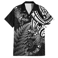 New Zealand Lizard Family Matching Short Sleeve Bodycon Dress and Hawaiian Shirt Silver Fern Aotearoa Maori LT14 Dad's Shirt - Short Sleeve Black - Polynesian Pride