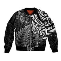 New Zealand Lizard Sleeve Zip Bomber Jacket Silver Fern Aotearoa Maori LT14 Unisex Black - Polynesian Pride