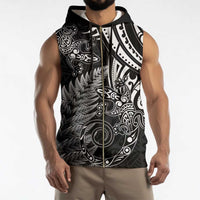 New Zealand Lizard Sleeveless Zip Hoodie Silver Fern Aotearoa Maori - Polynesian Pride