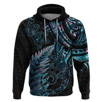 New Zealand Lizard Zip Hoodie Silver Fern Aotearoa Maori With Paua Shell LT14 Pullover Hoodie Turquoise - Polynesian Pride