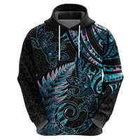 New Zealand Lizard Zip Hoodie Silver Fern Aotearoa Maori With Paua Shell LT14 - Polynesian Pride