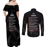 New Zealand Haka Rugby Couples Matching Off Shoulder Maxi Dress and Long Sleeve Button Shirt 2024 Pacific Go Black Silver Fern LT14 - Polynesian Pride
