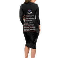 New Zealand Haka Rugby Long Sleeve Bodycon Dress 2024 Pacific Go Black Silver Fern LT14 - Polynesian Pride