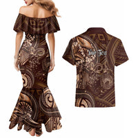 Personalised Polynesia Zodiac Capricorn Couples Matching Mermaid Dress and Hawaiian Shirt Galaxy Polynesian Pattern Chest Tattoo Style
