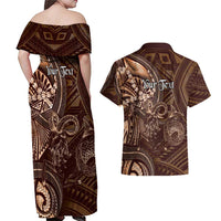 Personalised Polynesia Zodiac Capricorn Couples Matching Off Shoulder Maxi Dress and Hawaiian Shirt Galaxy Polynesian Pattern Chest Tattoo Style LT14 - Polynesian Pride