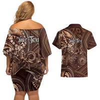 Personalised Polynesia Zodiac Capricorn Couples Matching Off Shoulder Short Dress and Hawaiian Shirt Galaxy Polynesian Pattern Chest Tattoo Style LT14 - Polynesian Pride