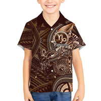 Personalised Polynesia Zodiac Capricorn Family Matching Mermaid Dress and Hawaiian Shirt Galaxy Polynesian Pattern Chest Tattoo Style LT14 Son's Shirt Brown - Polynesian Pride