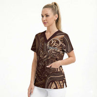 Personalised Polynesia Zodiac Capricorn Scrub Top Galaxy Polynesian Pattern Chest Tattoo Style