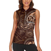Personalised Polynesia Zodiac Capricorn Women Sleeveless Polo Shirt Galaxy Polynesian Pattern Chest Tattoo Style LT14 - Polynesian Pride
