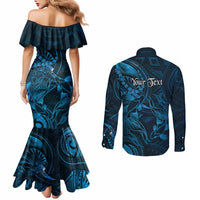 Personalised Polynesia Zodiac Pisces Couples Matching Mermaid Dress and Long Sleeve Button Shirt Galaxy Polynesian Pattern Chest Tattoo Style LT14 - Polynesian Pride