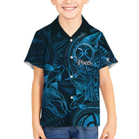 Personalised Polynesia Zodiac Pisces Family Matching Puletasi and Hawaiian Shirt Galaxy Polynesian Pattern Chest Tattoo Style LT14 Son's Shirt Blue - Polynesian Pride