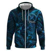 Personalised Polynesia Zodiac Pisces Zip Hoodie Galaxy Polynesian Pattern Chest Tattoo Style LT14 Zip Hoodie Blue - Polynesian Pride