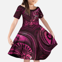 Personalised Polynesia Zodiac Libra Family Matching Mermaid Dress and Hawaiian Shirt Galaxy Polynesian Pattern Chest Tattoo Style LT14 Daughter's Dress Pink - Polynesian Pride