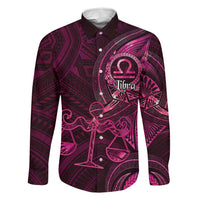 Personalised Polynesia Zodiac Libra Family Matching Off Shoulder Short Dress and Hawaiian Shirt Galaxy Polynesian Pattern Chest Tattoo Style LT14 Dad's Shirt - Long Sleeve Pink - Polynesian Pride