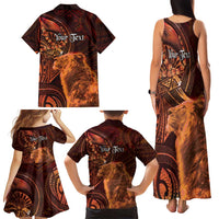 Personalised Polynesia Zodiac Leo Family Matching Tank Maxi Dress and Hawaiian Shirt Galaxy Polynesian Pattern Chest Tattoo Style
