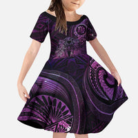 Personalised Polynesia Zodiac Virgo Family Matching Off The Shoulder Long Sleeve Dress and Hawaiian Shirt Galaxy Polynesian Pattern Chest Tattoo Style