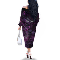 Personalised Polynesia Zodiac Virgo Family Matching Off The Shoulder Long Sleeve Dress and Hawaiian Shirt Galaxy Polynesian Pattern Chest Tattoo Style
