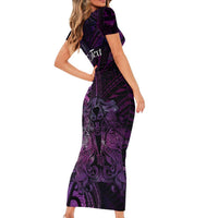 Personalised Polynesia Zodiac Virgo Short Sleeve Bodycon Dress Galaxy Polynesian Pattern Chest Tattoo Style