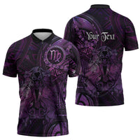 Personalised Polynesia Zodiac Virgo Zipper Polo Shirt Galaxy Polynesian Pattern Chest Tattoo Style