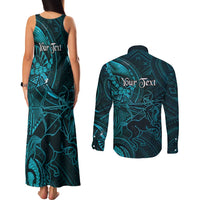 Personalised Polynesia Zodiac Sagittarius Couples Matching Tank Maxi Dress and Long Sleeve Button Shirt Galaxy Polynesian Pattern Chest Tattoo Style LT14 - Polynesian Pride