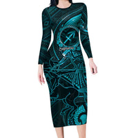 Personalised Polynesia Zodiac Sagittarius Long Sleeve Bodycon Dress Galaxy Polynesian Pattern Chest Tattoo Style