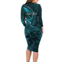 Personalised Polynesia Zodiac Sagittarius Long Sleeve Bodycon Dress Galaxy Polynesian Pattern Chest Tattoo Style