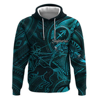 Personalised Polynesia Zodiac Sagittarius Zip Hoodie Galaxy Polynesian Pattern Chest Tattoo Style LT14 Pullover Hoodie Cyan - Polynesian Pride