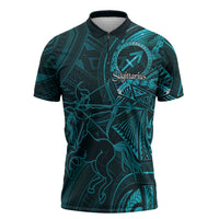 Personalised Polynesia Zodiac Sagittarius Zipper Polo Shirt Galaxy Polynesian Pattern Chest Tattoo Style