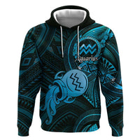 Personalised Polynesia Zodiac Aquarius Hoodie Galaxy Polynesian Pattern Chest Tattoo Style LT14 Pullover Hoodie Blue - Polynesian Pride
