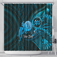 Personalised Polynesia Zodiac Aquarius Shower Curtain Galaxy Polynesian Pattern Chest Tattoo Style