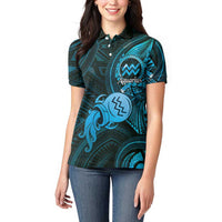 Personalised Polynesia Zodiac Aquarius Women Polo Shirt Galaxy Polynesian Pattern Chest Tattoo Style