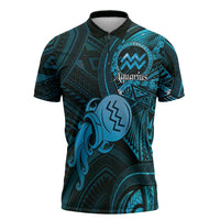 Personalised Polynesia Zodiac Aquarius Zipper Polo Shirt Galaxy Polynesian Pattern Chest Tattoo Style