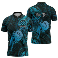 Personalised Polynesia Zodiac Aquarius Zipper Polo Shirt Galaxy Polynesian Pattern Chest Tattoo Style