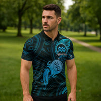 Personalised Polynesia Zodiac Aquarius Zipper Polo Shirt Galaxy Polynesian Pattern Chest Tattoo Style