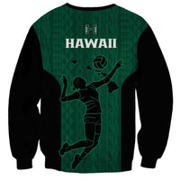 Hawaii Volleyball Sweatshirt Hawaiian Kakau Green Style LT14 - Polynesian Pride
