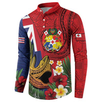 Hawaii And Tonga Button Sweatshirt Shark Tattoo With Tongan Coat Of Arms LT14 - Polynesian Pride