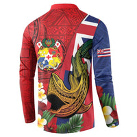 Hawaii And Tonga Button Sweatshirt Shark Tattoo With Tongan Coat Of Arms LT14 - Polynesian Pride