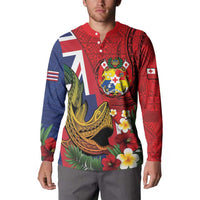 Hawaii And Tonga Button Sweatshirt Shark Tattoo With Tongan Coat Of Arms LT14 - Polynesian Pride