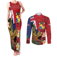 Hawaii And Tonga Couples Matching Tank Maxi Dress and Long Sleeve Button Shirt Shark Tattoo With Tongan Coat Of Arms