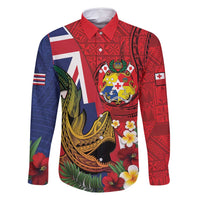 Hawaii And Tonga Family Matching Mermaid Dress and Hawaiian Shirt Shark Tattoo With Tongan Coat Of Arms