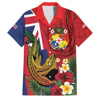 Hawaii And Tonga Family Matching Off The Shoulder Long Sleeve Dress and Hawaiian Shirt Shark Tattoo With Tongan Coat Of Arms