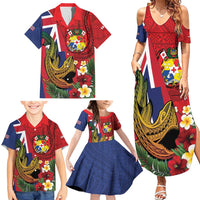 Hawaii And Tonga Family Matching Summer Maxi Dress and Hawaiian Shirt Shark Tattoo With Tongan Coat Of Arms